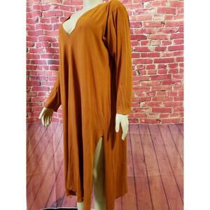 GRAU Rare Boho Design Long Slv Recycled Reused Refurbish Orange Tunic Dress OS.